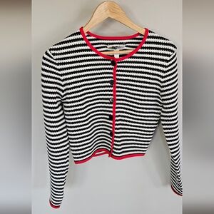 Beach Riot Striped Black and White Cardigan with Red Trim :M, NWT